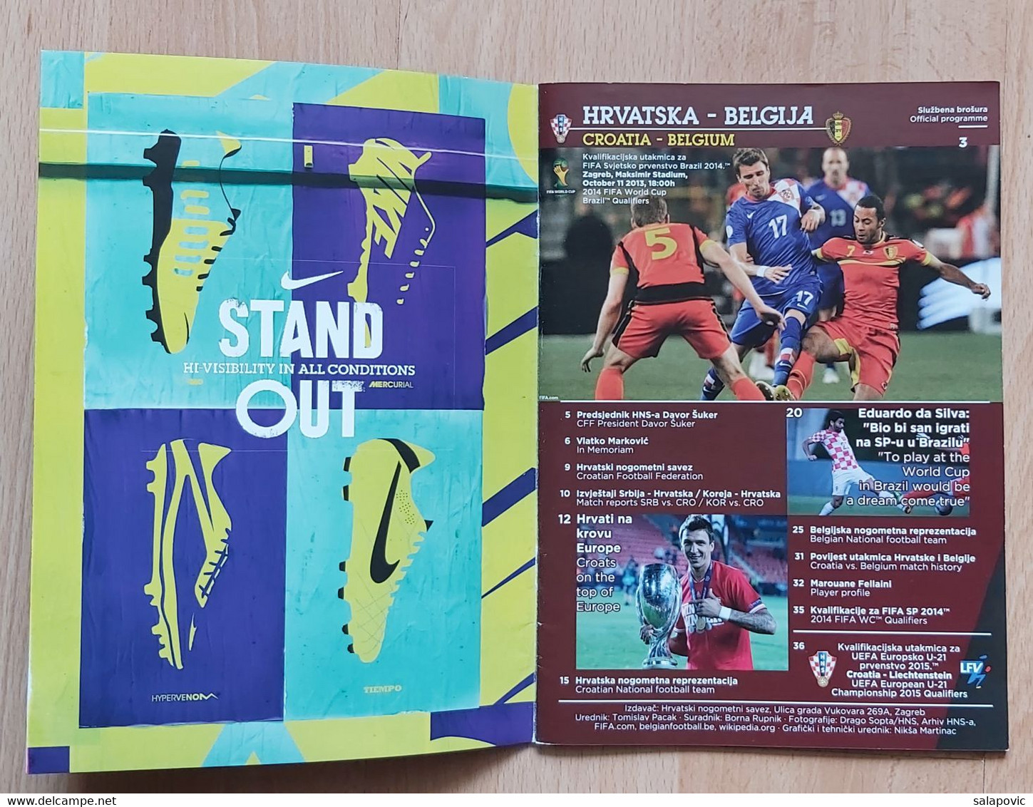 CROATIA Vs BELGIUM, QUALIFICATIONS FOR FIFA WORLD CUP BRAZIL 2014,  7. 6. 2013 FOOTBALL CROATIA FOOTBALL MATCH PROGRAM - Books