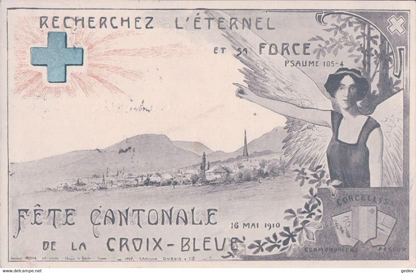 Corcelles, Cormondrèche, Peseux NE, Fête Cantonale De La Croix Bleue 1910, Armoiries Et Jeune Fille (12.5.1910) - Cormondrèche