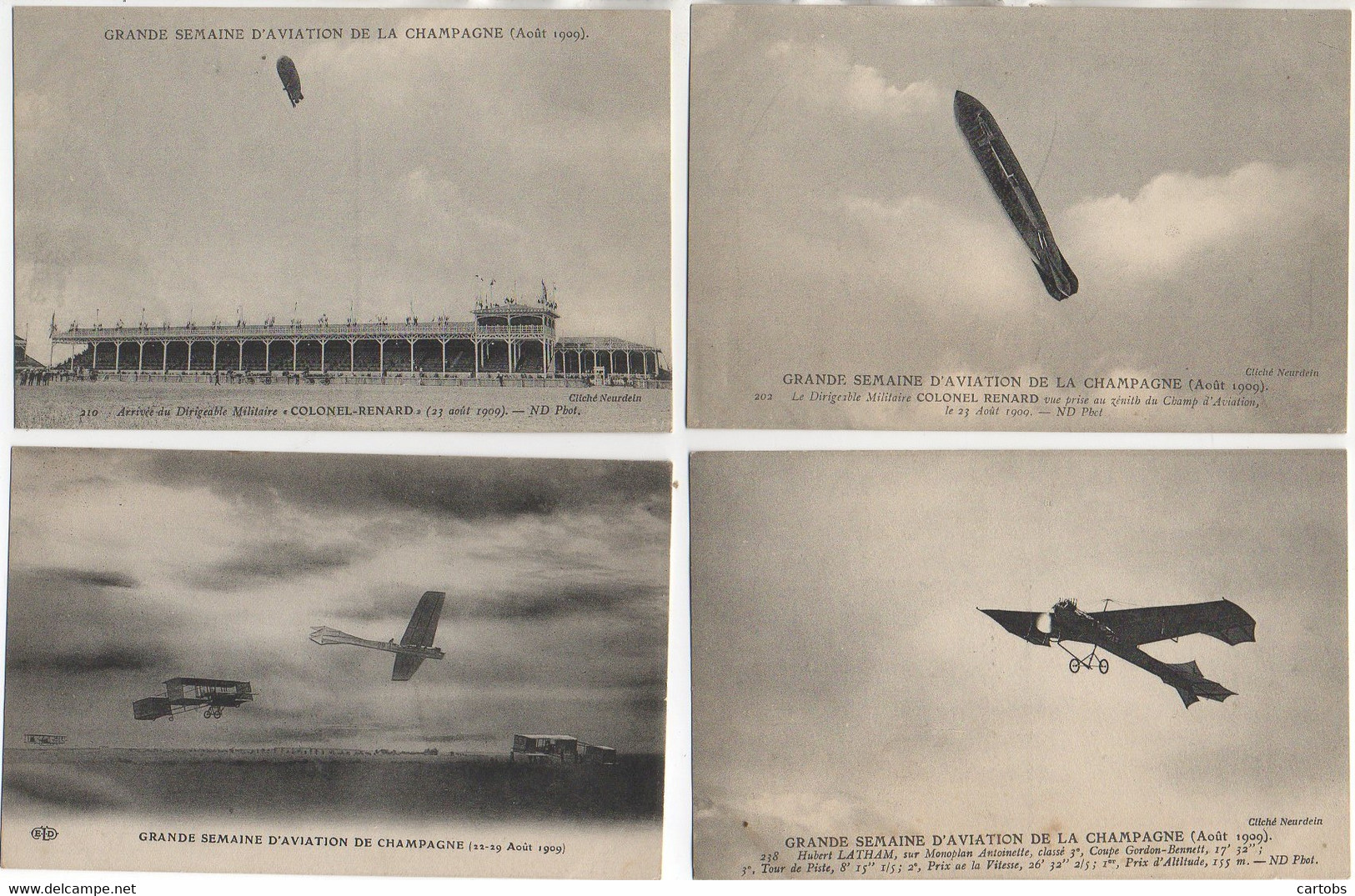 51 REIMS GRANDE SEMAINE D'AVIATION  De CHAMPAGNE (Aout 1909) Beau LOT De 4 Cartes - Riunioni