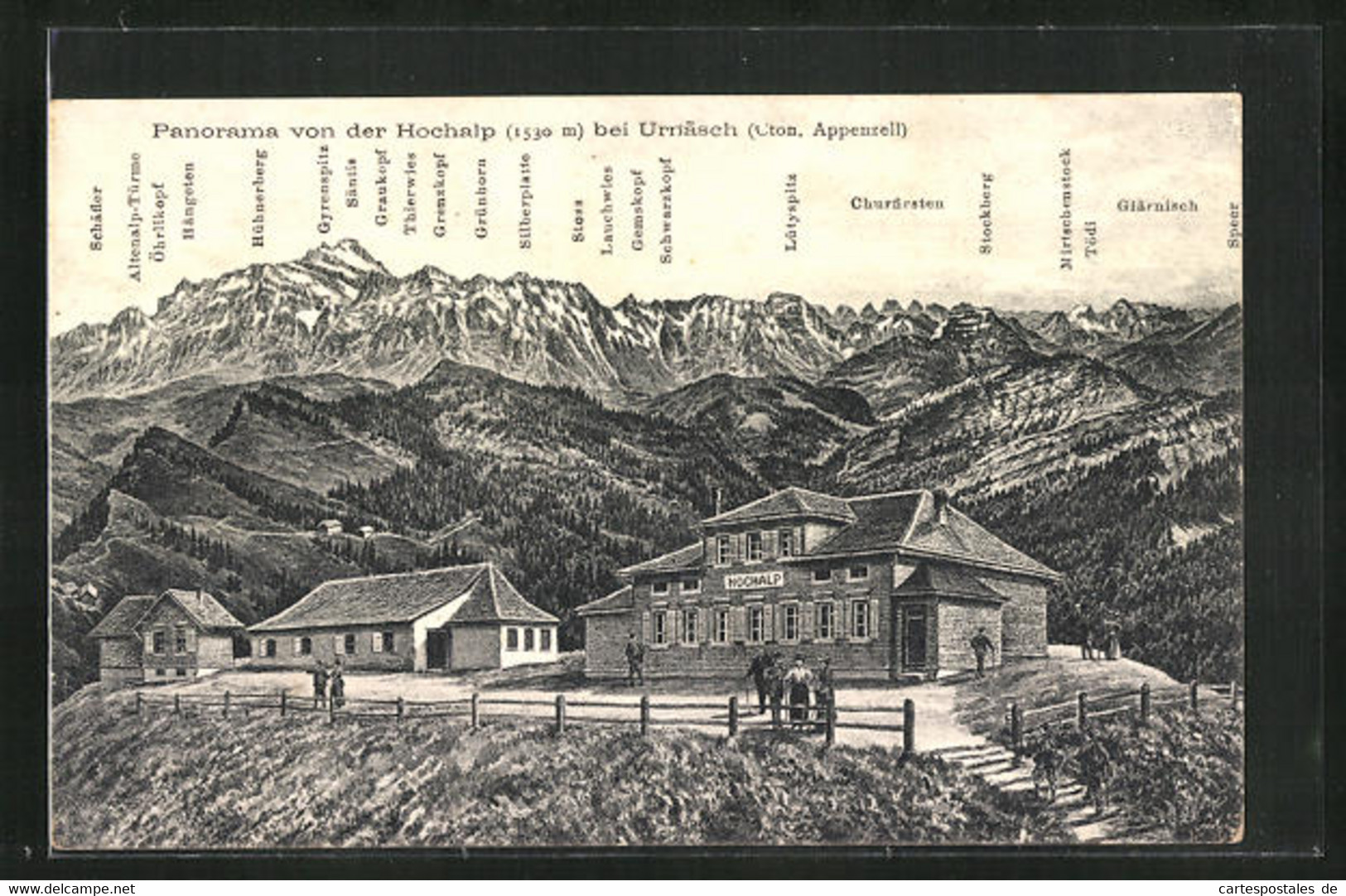 Künstler-AK Urnäsch, Panorama Von Der Hochalp, Bergnamenkarte - Urnäsch
