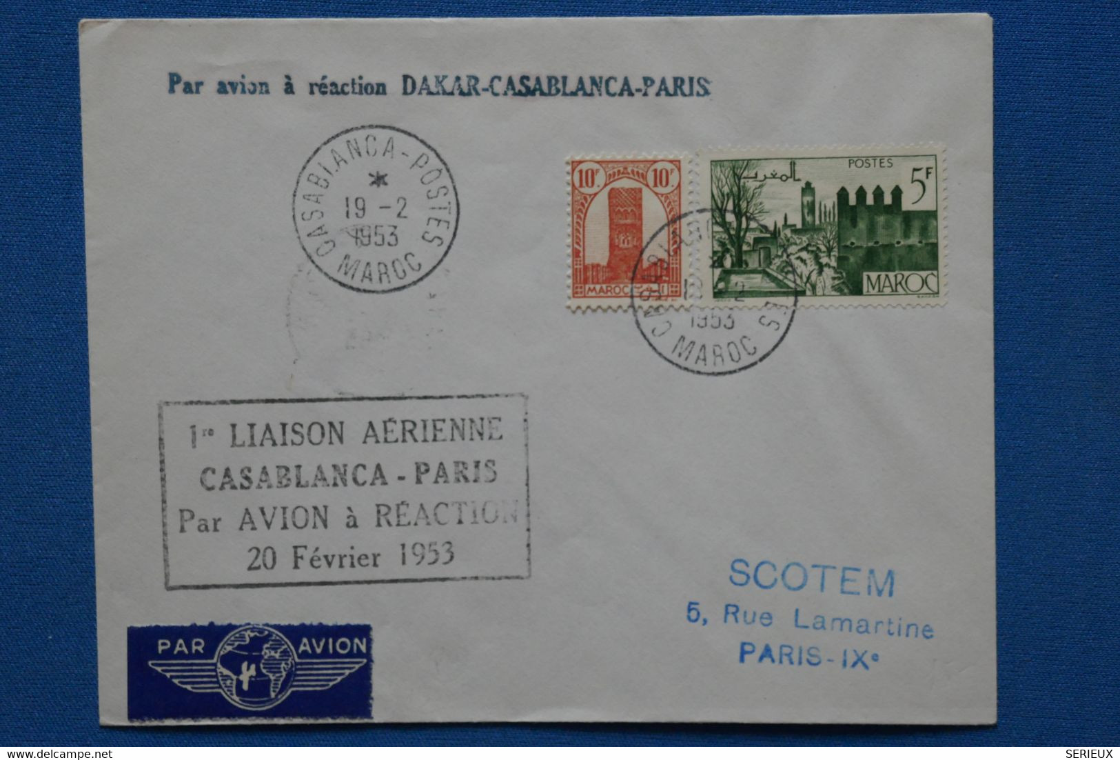 X6 MAROC   BELLE LETTRE 1953  PREMIER VOL  CASABLANCA POUR  PARIS + +AFFRANCH. INTERESSANT - Airmail