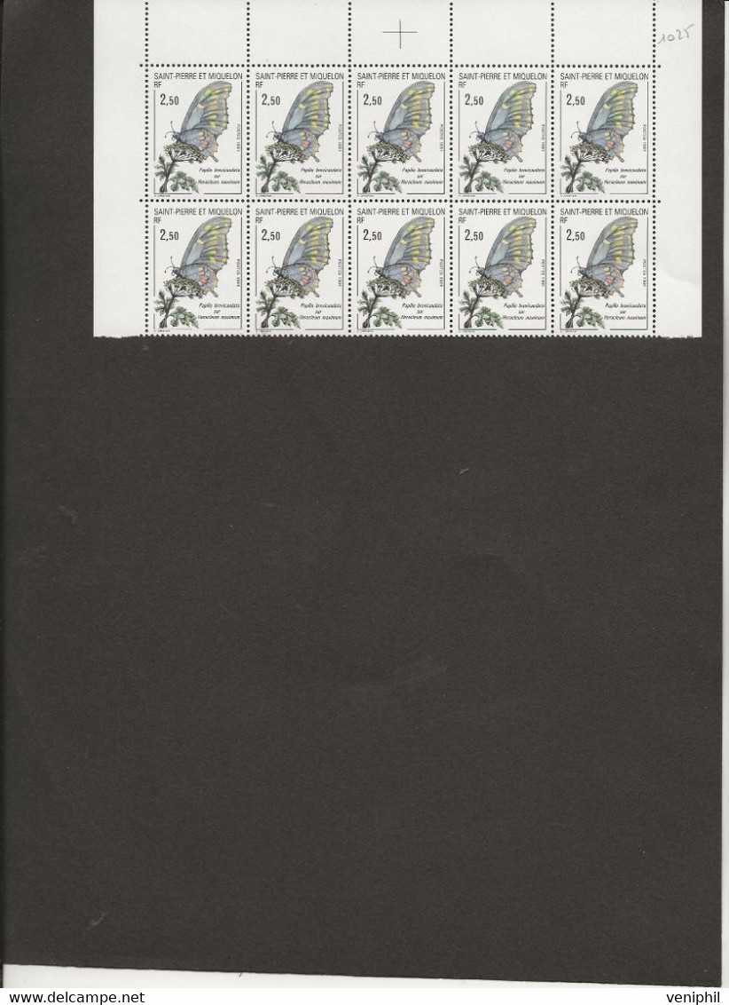 ST PIERRE ET MIQUELON - N° 534 -PAPILLON  BLOC DE 10 NEUF SANS CHARNIERE - ANNEE 1991 - COTE :14 € - Unused Stamps