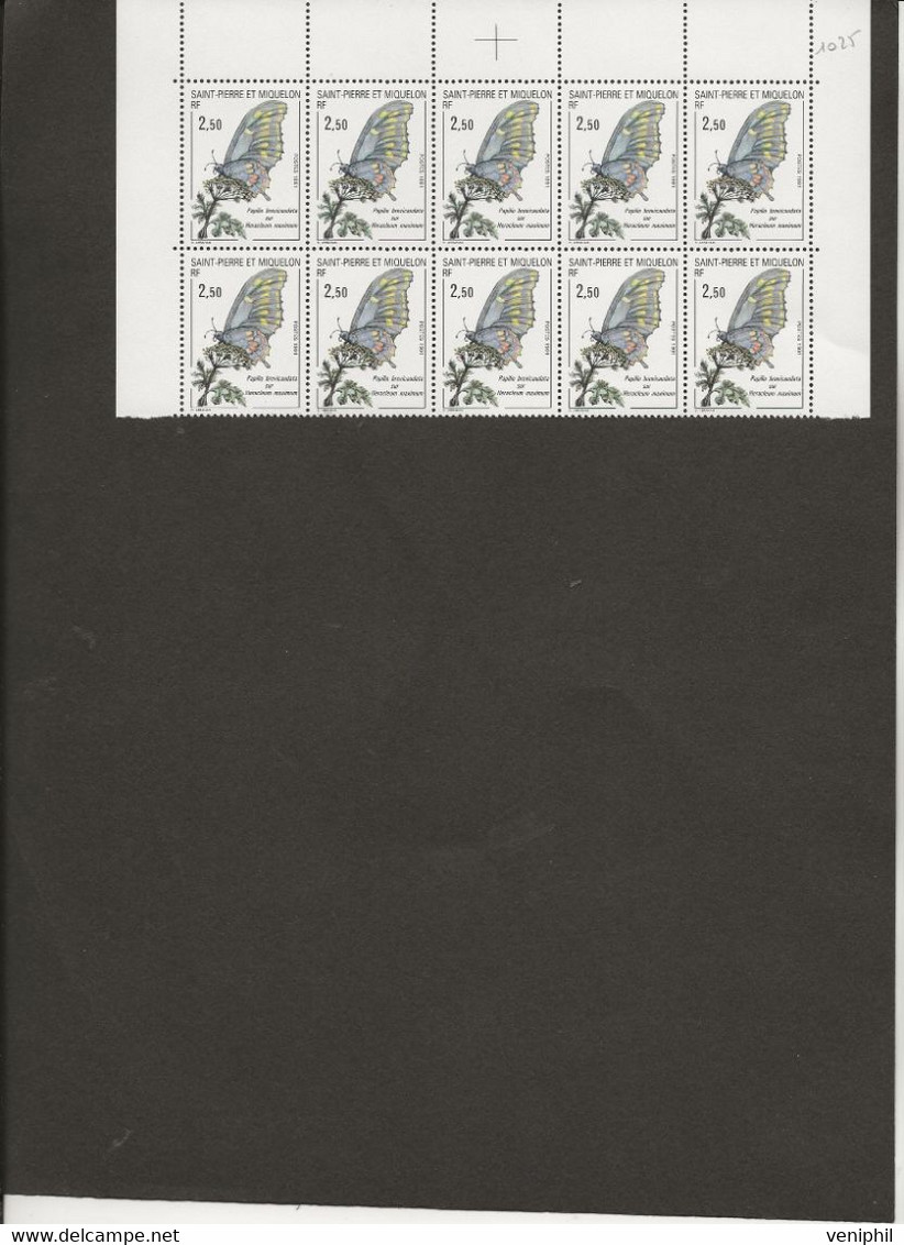 ST PIERRE ET MIQUELON - N° 534 -PAPILLON  BLOC DE 10 NEUF SANS CHARNIERE - ANNEE 1991 - COTE :14 € - Ongebruikt