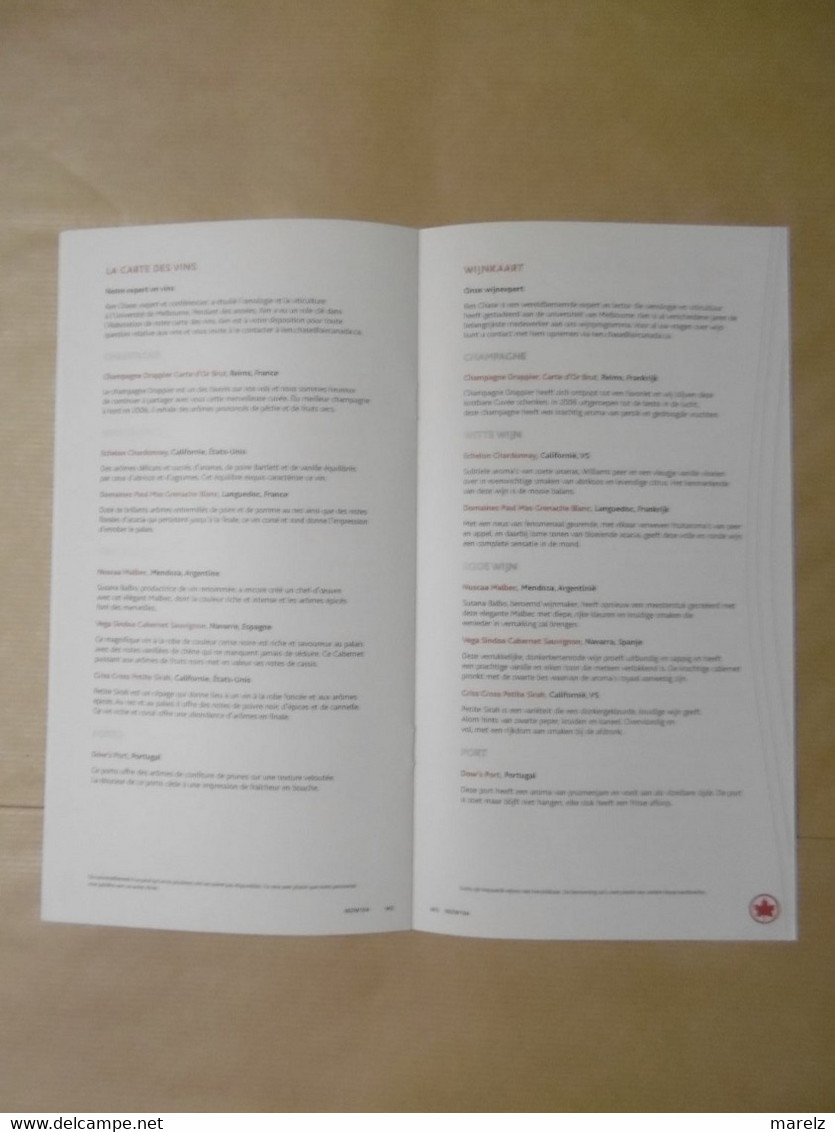 Compagnie Aérienne AIR CANADA Menu Et Carte Des Vins Business Class Classe Affaires - Menu Kaarten