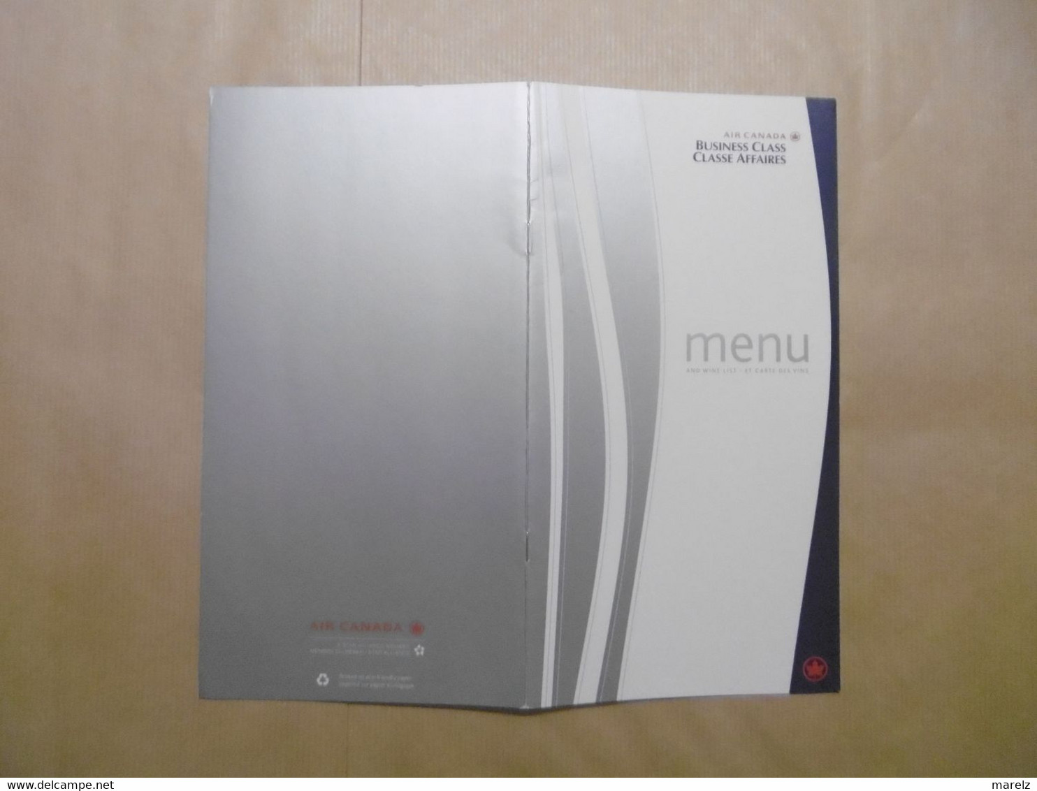 Compagnie aérienne AIR CANADA Menu et Carte des Vins Business Class Classe Affaires