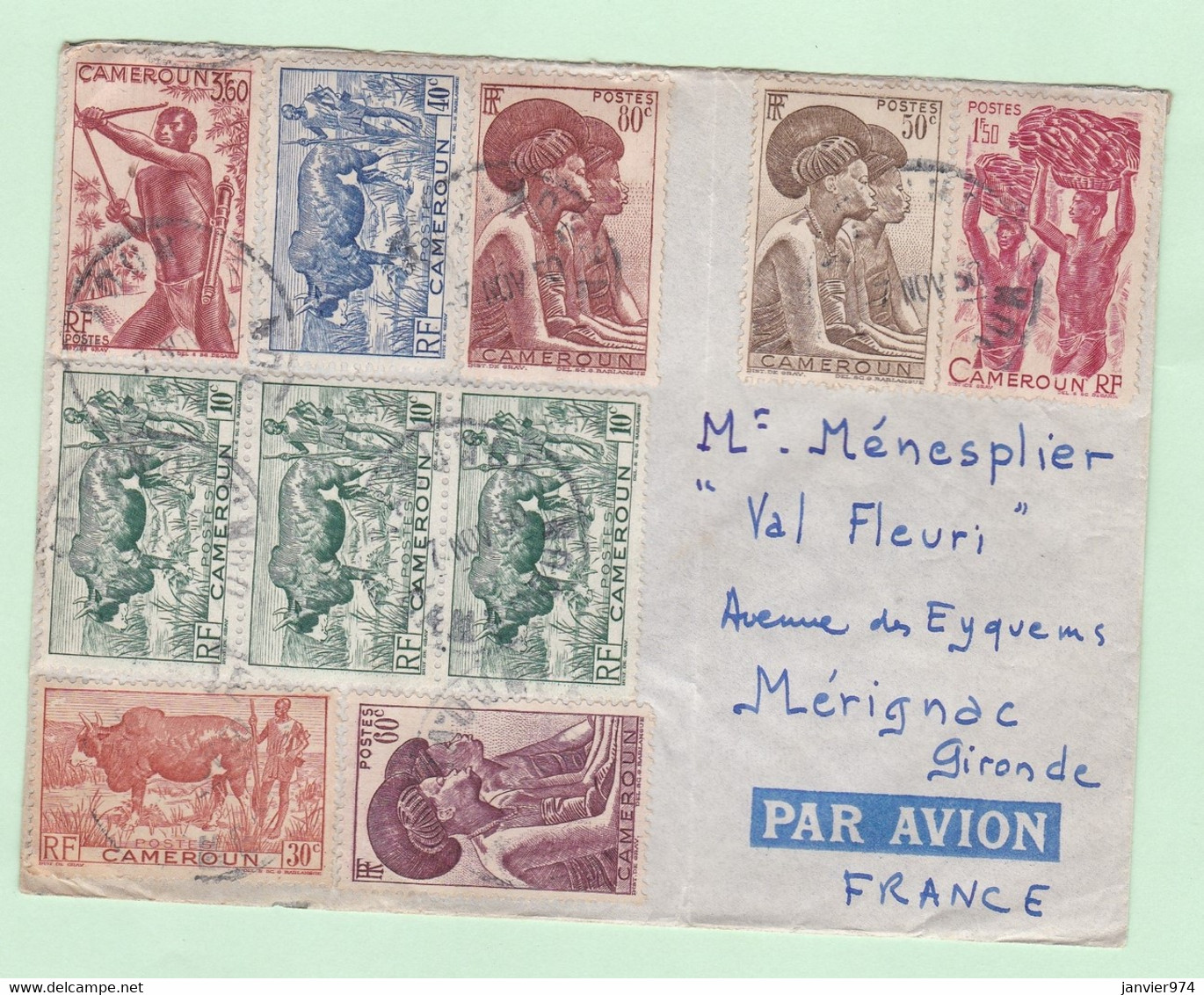 Lettre 1950 Cameroun Yaoundé Pour Mérignac Gironde, 10 Timbres - Cartas & Documentos