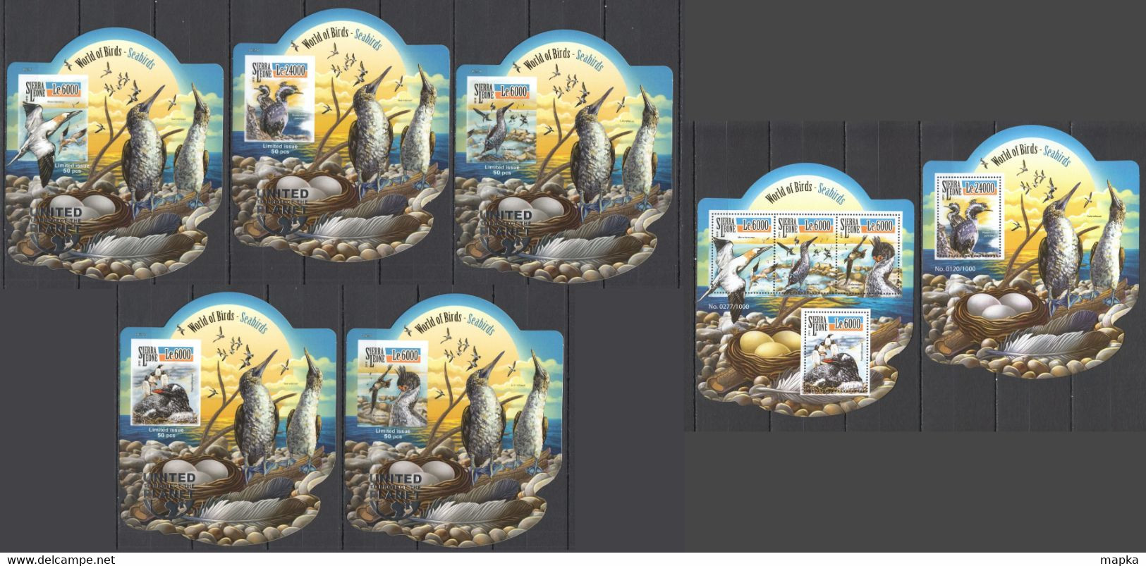 LX590 IMPERF 2015 SIERRA LEONE FAUNA BIRDS SEABIRDS SILVER OVERPRINT UV CARDBOARD 5BL+1KB+1BL MNH - Marine Web-footed Birds