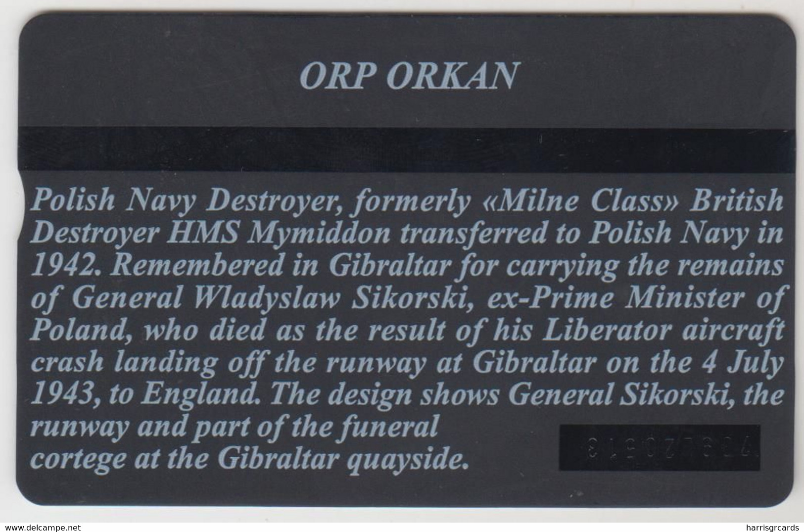 GIBRALTAR - Polish Warship Orkan, 25 U, 01/97, CN:709L,  Tirage 3.000, Used - Gibraltar