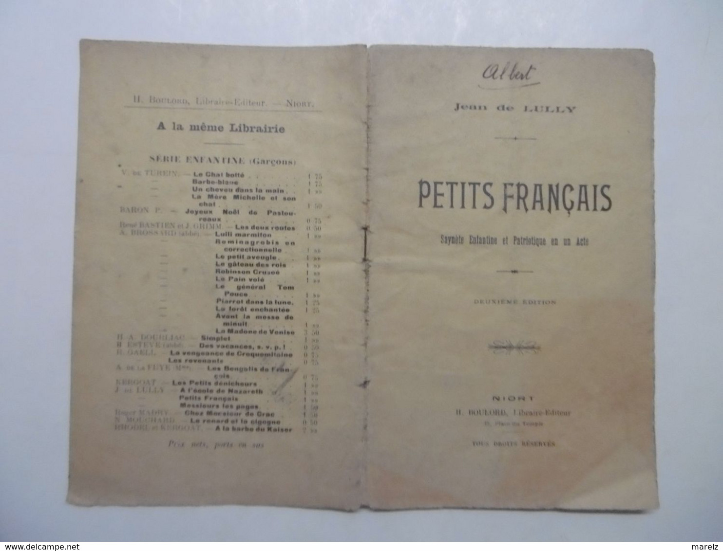 Théâtre Spectacle - Saynète Enfantine Et Patriotique PETITS FRANCAIS De Jean LULLY - H. Boulord Librairie Editeur NIORT - Toneel & Vermommingen