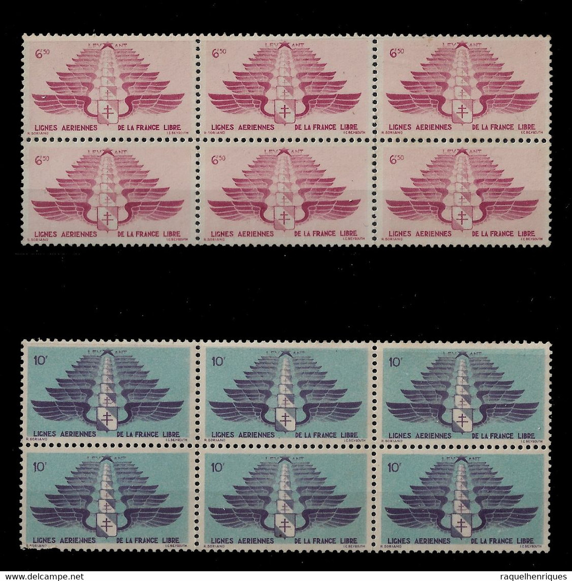 FRANCE LEVANT SYRIA STAMP - Winged Shilds Lorraine X WWII FREE FRANCE 2 BLOCKS OF 6 MNH (STB10-361) - Neufs