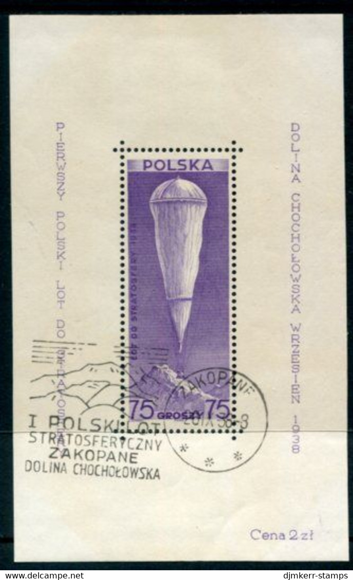 POLAND 1938 Stratosphere Balloon Flight Block Used.  Michel Block 6 - Used Stamps