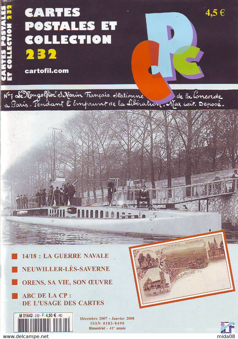 CARTES POSTALES Et COLLECTION N: 232 . ORENS Sa Vie Son Oeuvre . GUERRE NAVALE 14/18 . NEUWILLER Les SAVERNE . - French