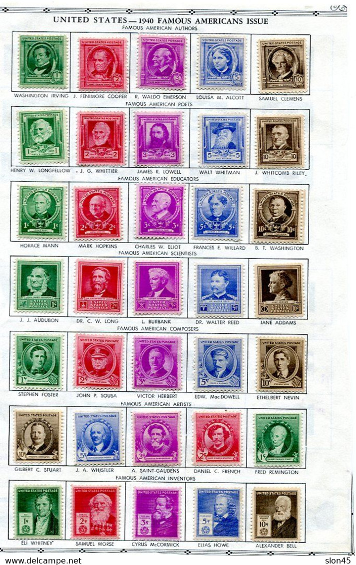 United States 1940 Sc 859-893 MH On Page Famous Issue 11007 - Nuovi