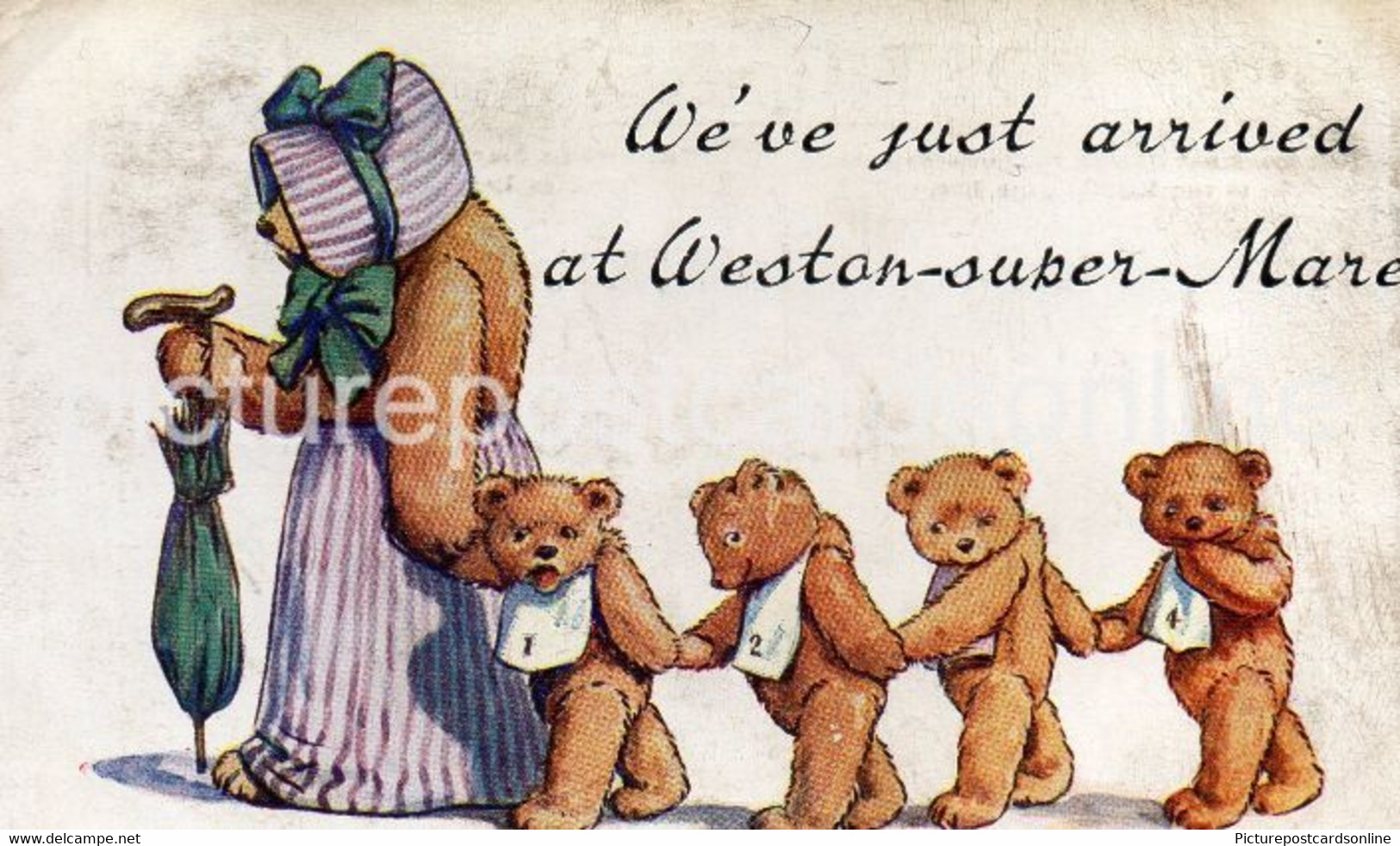 WEVE JUST ARRIVED AT WESTON SUPER MARE OLD COLOUR POSTCARD TEDDY BEARS SOMERSET J. SALMON NO 428 - Weston-Super-Mare