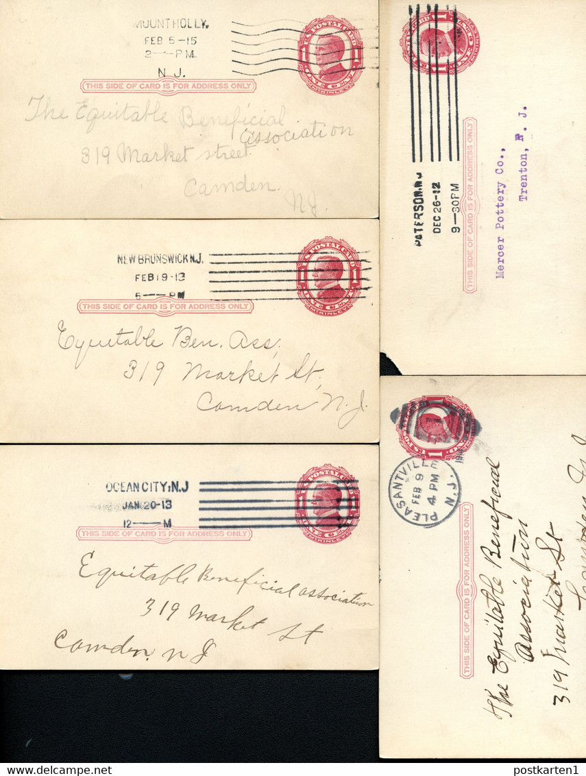 UX24 5 Postal Cards Used NEW JERSEY 1912-15 - 1901-20