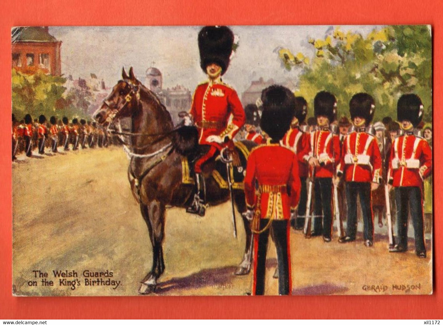CAH-01 Tuck's Postcard The Welsh Guards On The Kings Birthday.  Gerald Hudson. Used In 1938 - Buckingham Palace