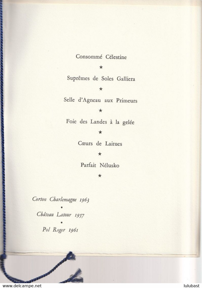 Paris - Palais Des Affaires Etrangères : Dîner Offert Par Le Pt De La République Ch. De GAULLE Au Pt De La Turquie .... - Menus