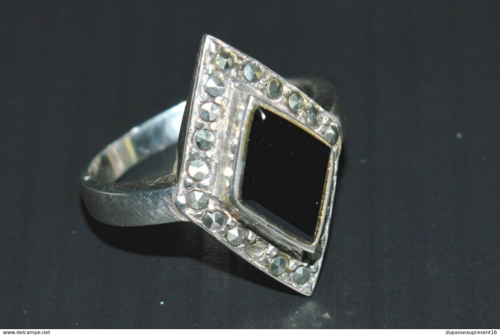 BELLE BAGUE ANCIENNE ARGENT Poinçon 925e GEAI Ou ONYX & MARCASSITES BIJOU BIJOUX - Bagues