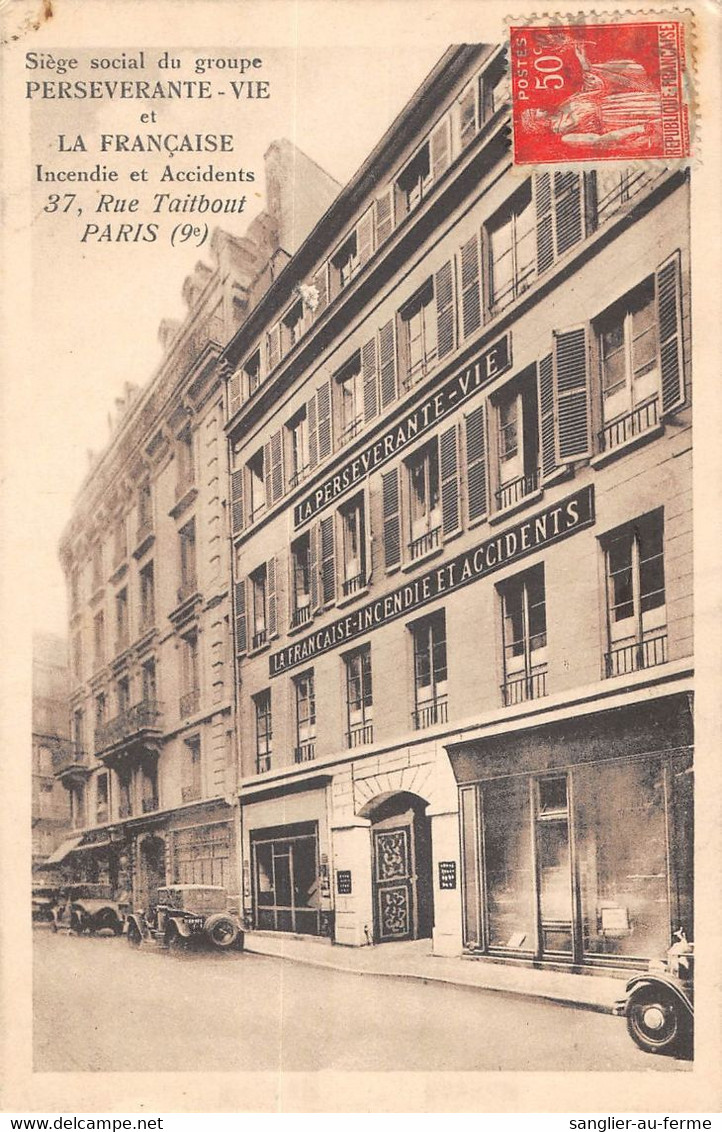 CPA 75 PARIS IXe ASSURANCE LA PERSEVERANTE RUE TAITBOUT - Paris (09)