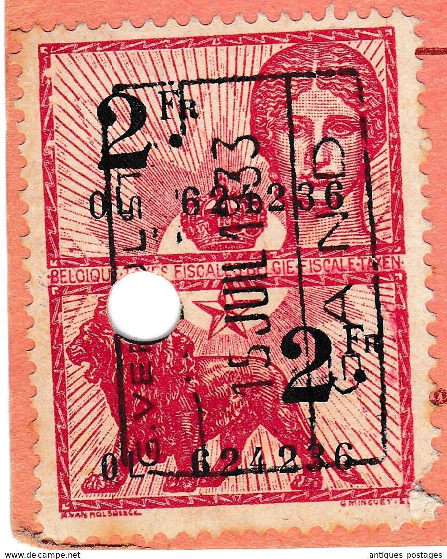 Belgique 1933 Carte Récépissé Reçu Binche Gustave Verhulst Gand Timbre Fiscal - Documents