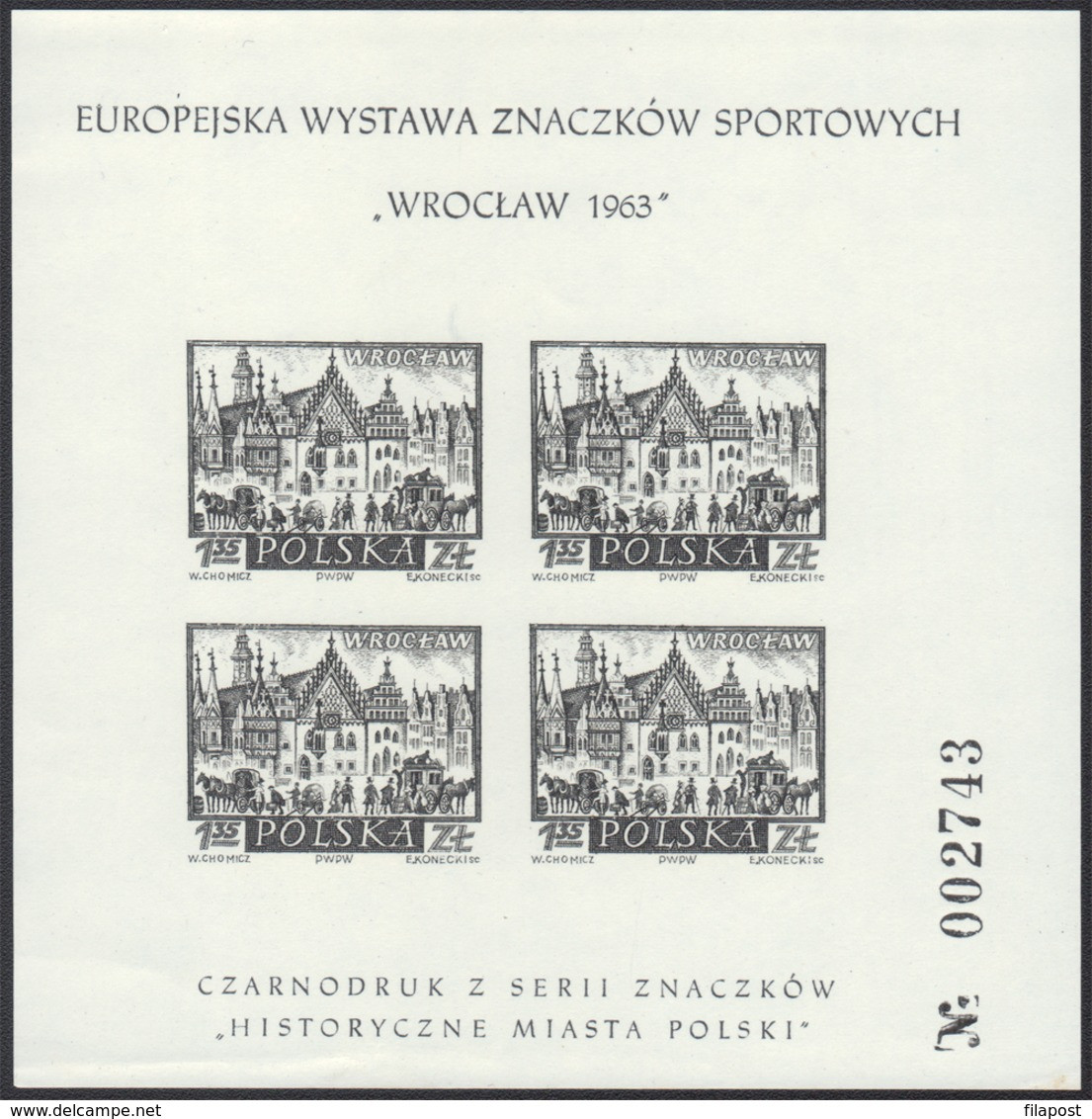 Poland 1963 Mi 1210 ND European Exhibition Of Sports Stamps, Official Issue Polish Black Print Historical Cities Wroclaw - Other & Unclassified