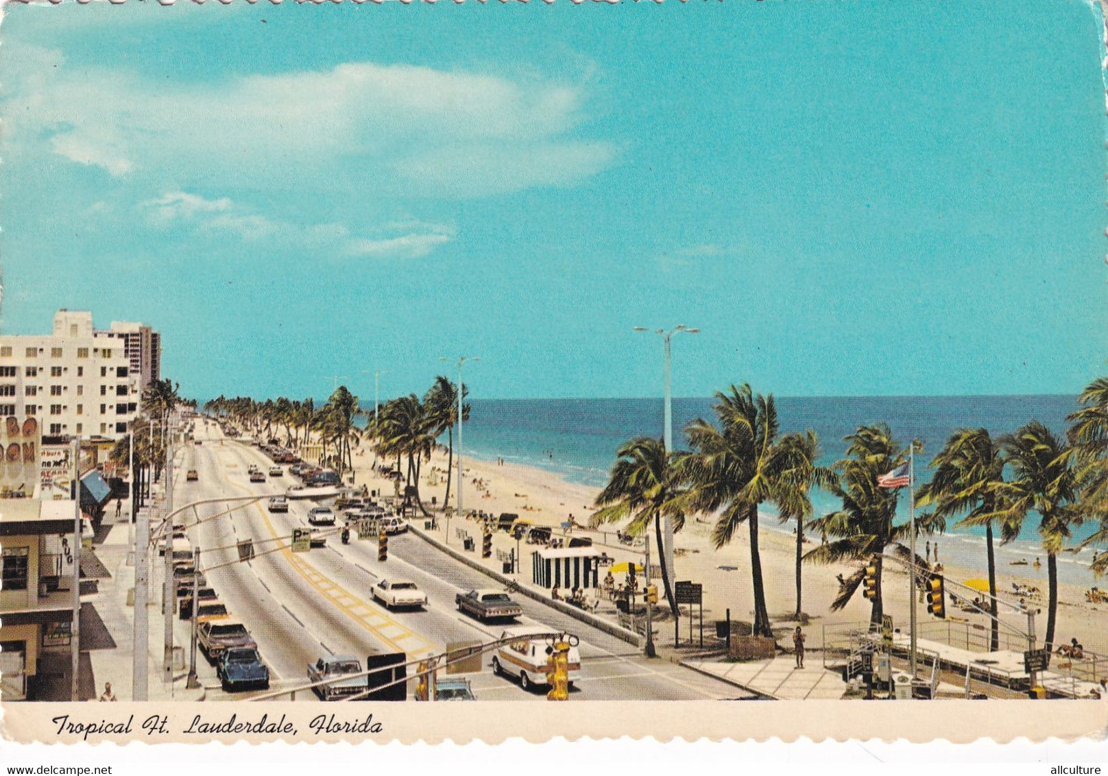 A11500-TROPICAL FORT LAUDERDALE FLORIDA STATE UNITED STATES OF AMERICA VINTAGE AUTO HIGHWAY ATLANTIC OCEAN POSTCARD - Fort Lauderdale