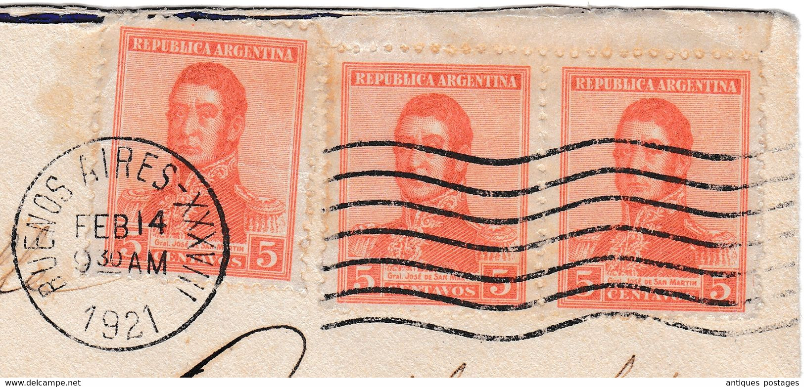 Lettre 1921 Buenos Aires Argentine Argentina Neuchâtel Suisse Suiza Paire Timbres José De San Martín Pension Zbinden - Briefe U. Dokumente
