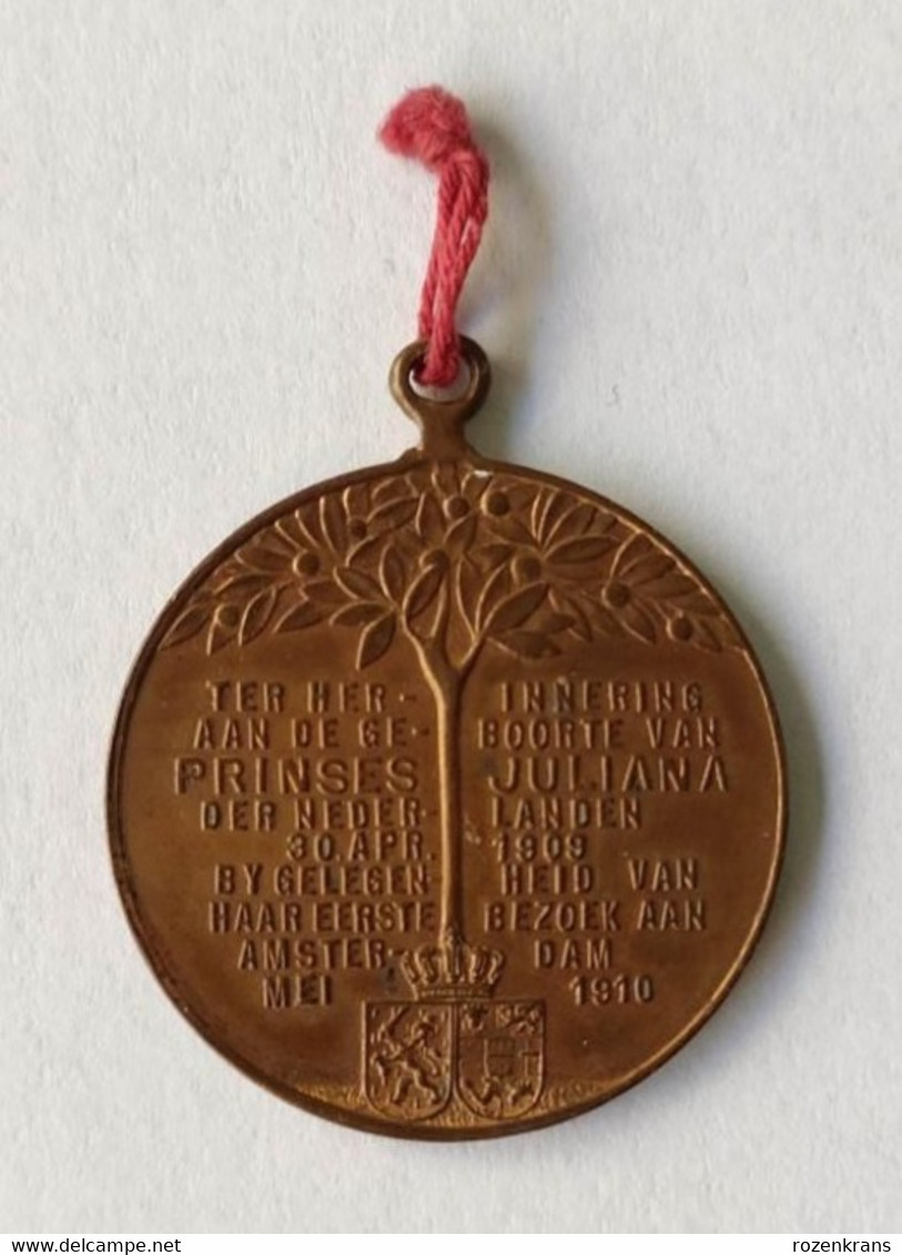 Medaille Medal Nederland 1910 Herinnering Reine Koningin Queen Juliana Nederland Netherlands Royalty - Andere & Zonder Classificatie