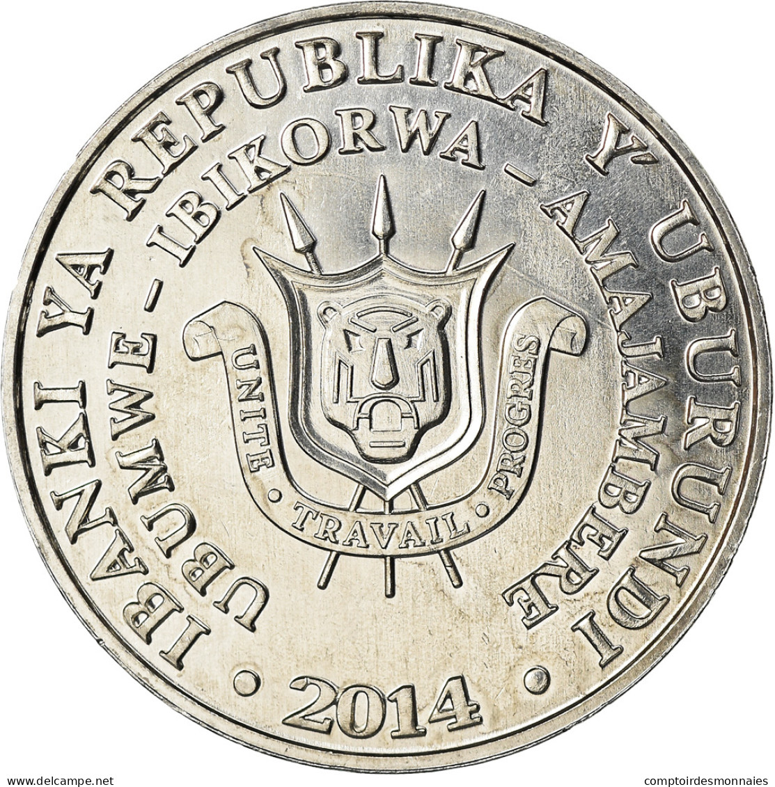 Monnaie, Burundi, 5 Francs, 2014, Oiseaux - Calao Trompette, SPL, Aluminium - Burundi