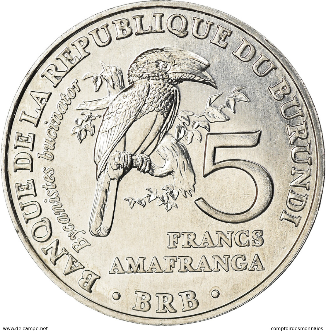 Monnaie, Burundi, 5 Francs, 2014, Oiseaux - Calao Trompette, SPL, Aluminium - Burundi