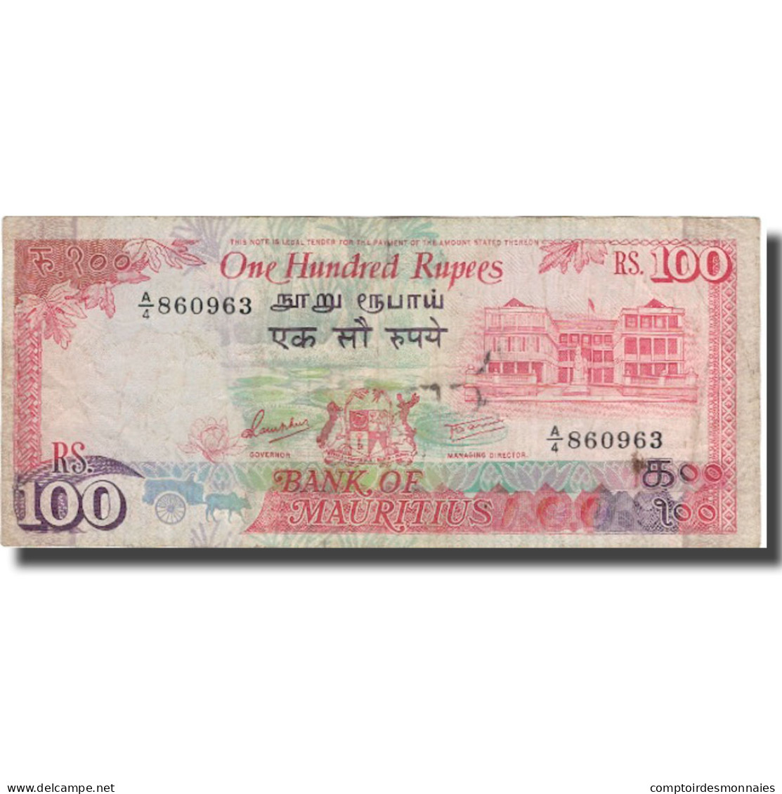 Billet, Mauritius, 100 Rupees, Undated (1986), KM:38, TB - Mauricio