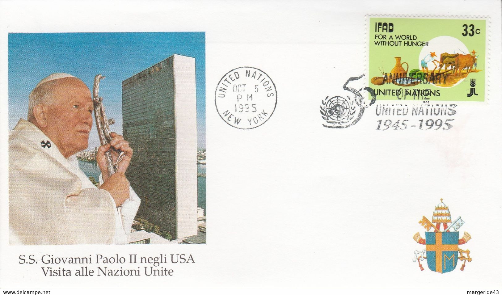 VATICAN VISITE PAPE JEAN PAUL II à NATIONS UNIES 1995 - Storia Postale