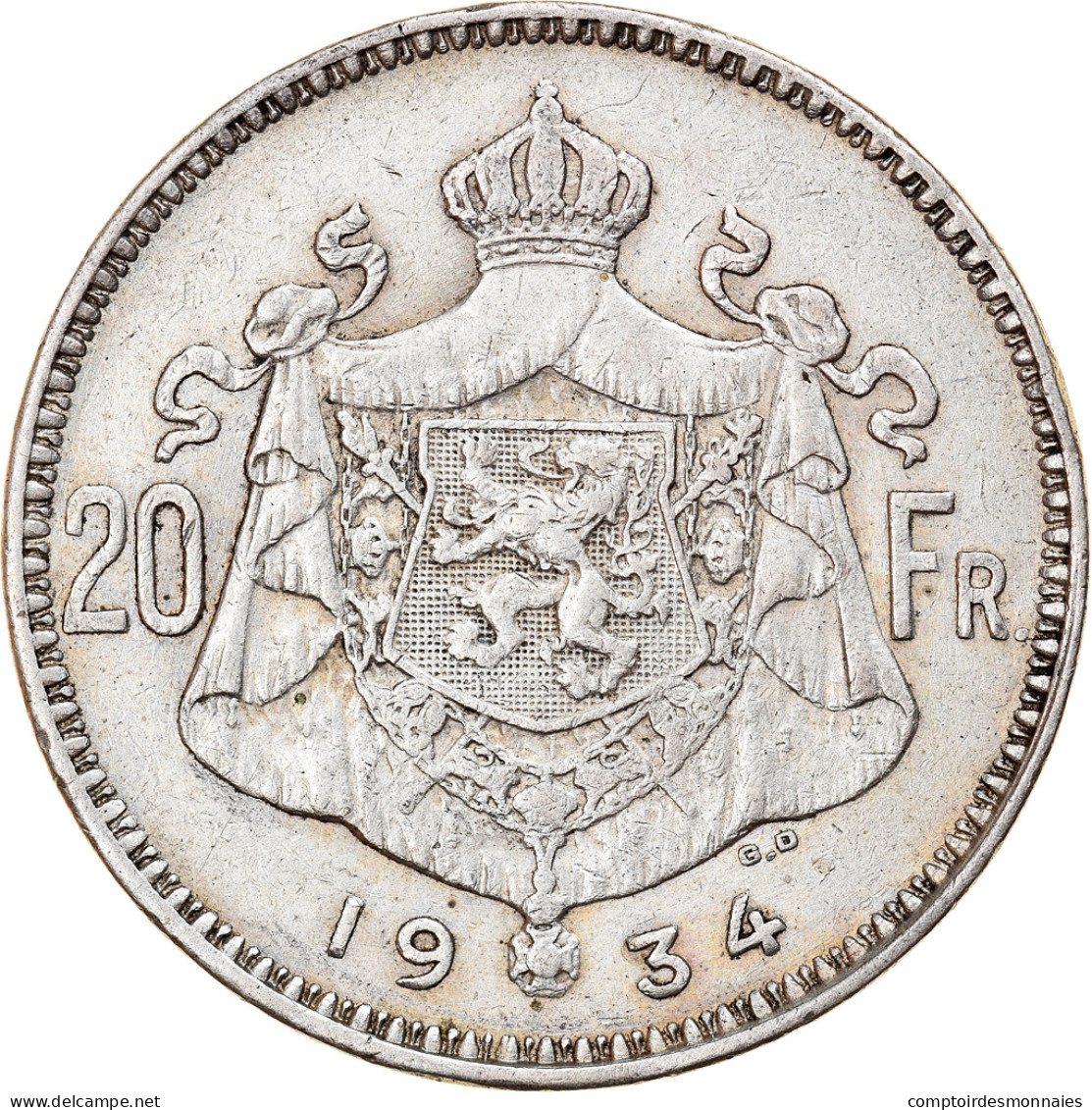 Monnaie, Belgique, 20 Francs, 20 Frank, 1934, TTB, Argent, KM:104.1 - 20 Francs & 4 Belgas
