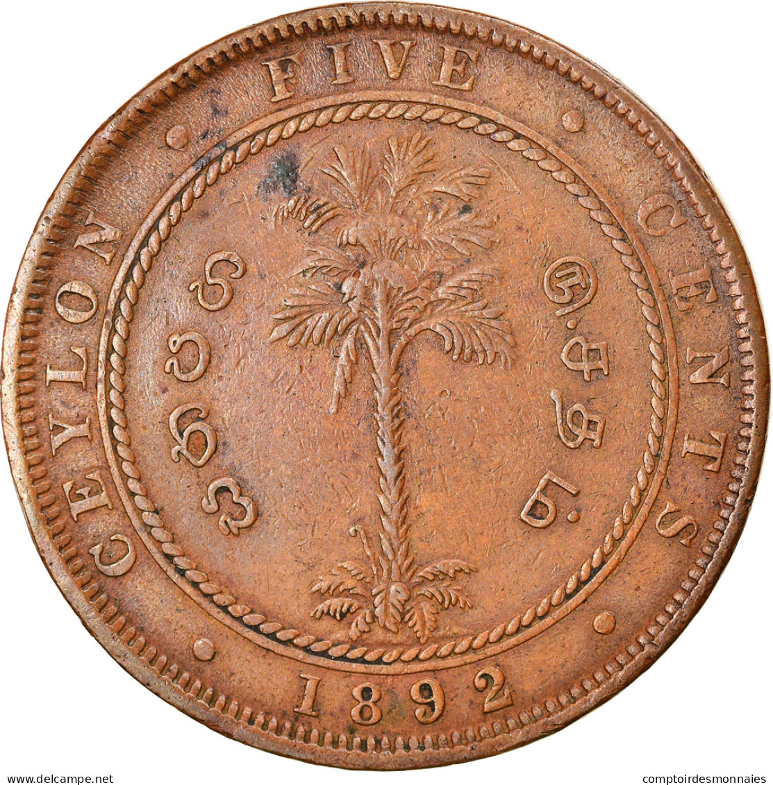 Monnaie, Ceylon, Victoria, 5 Cents, 1892, TTB, Cuivre, KM:93 - Sri Lanka