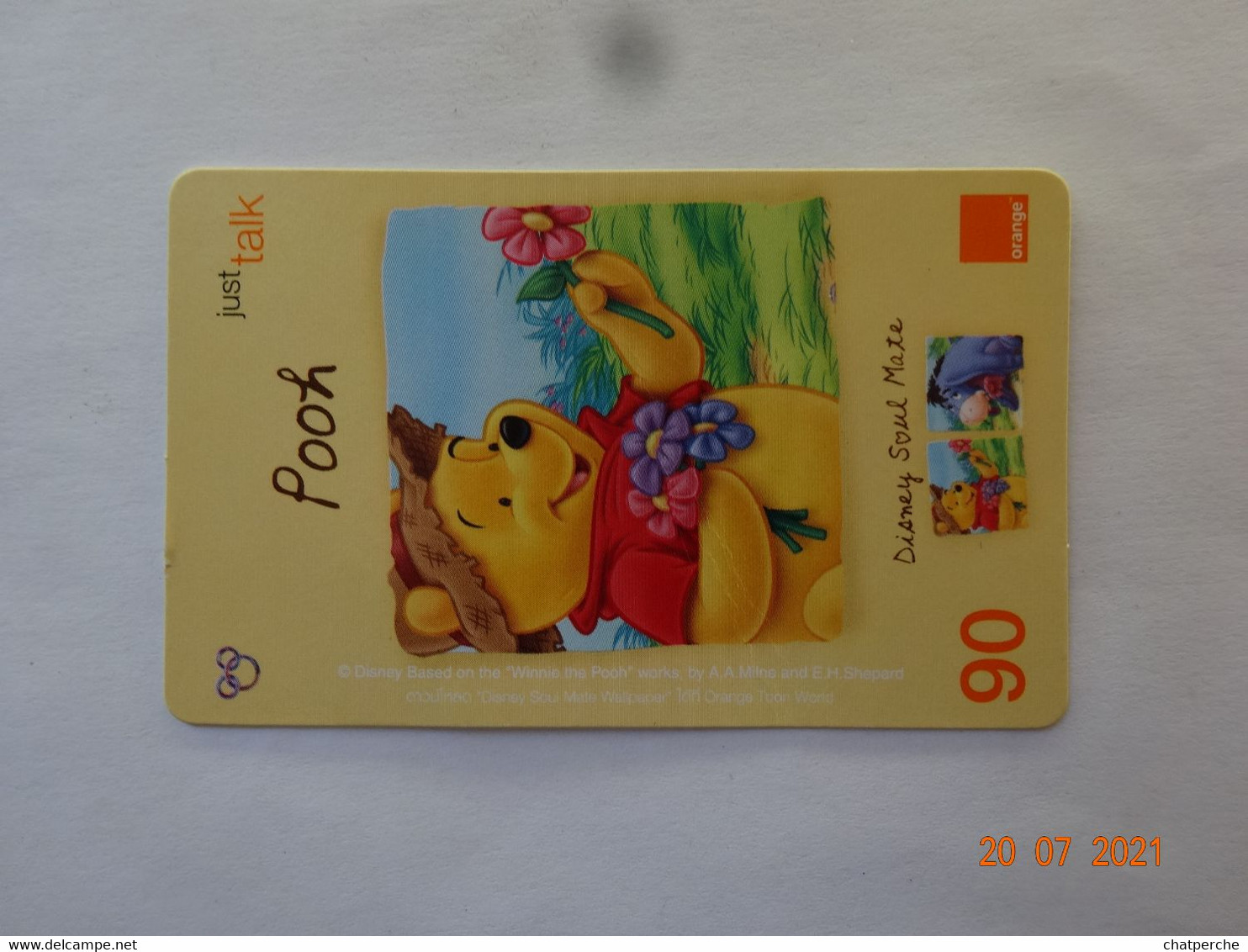 TÉLÉCARTE PHONECARD TARJETA TELEFONICA  PREPAYEE A CODE PERSONNAGE DESSIN ANIME POOH OURSON ORANGE - Onbekende Oorsprong