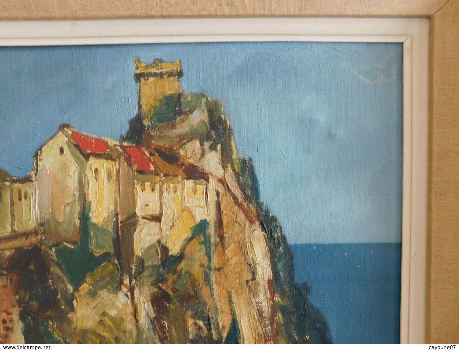 François CARBUCCIA (XXème) "Cap Corse Nonza le rocher et la tour Génoise" huile sur toile bien encadrée