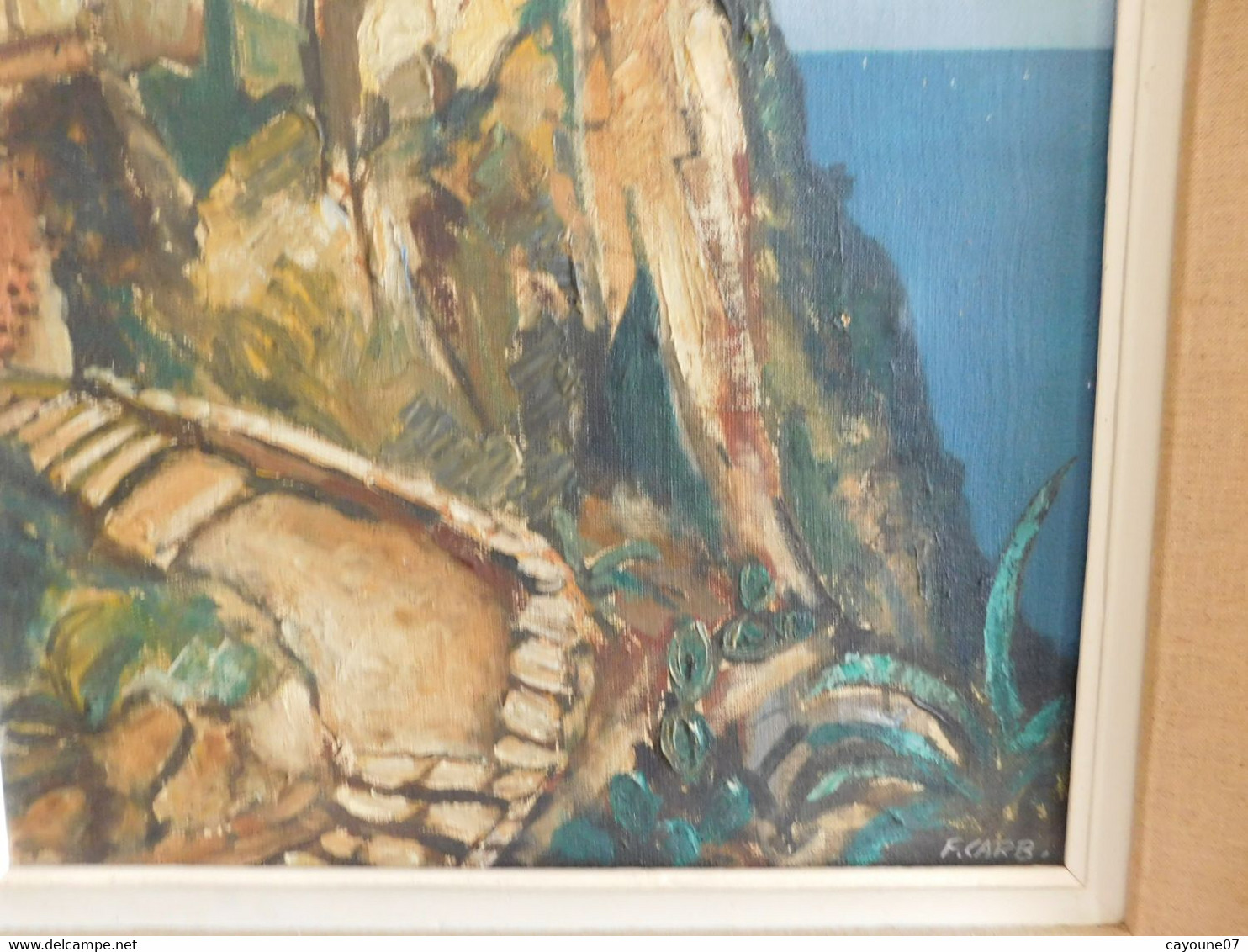 François CARBUCCIA (XXème) "Cap Corse Nonza le rocher et la tour Génoise" huile sur toile bien encadrée