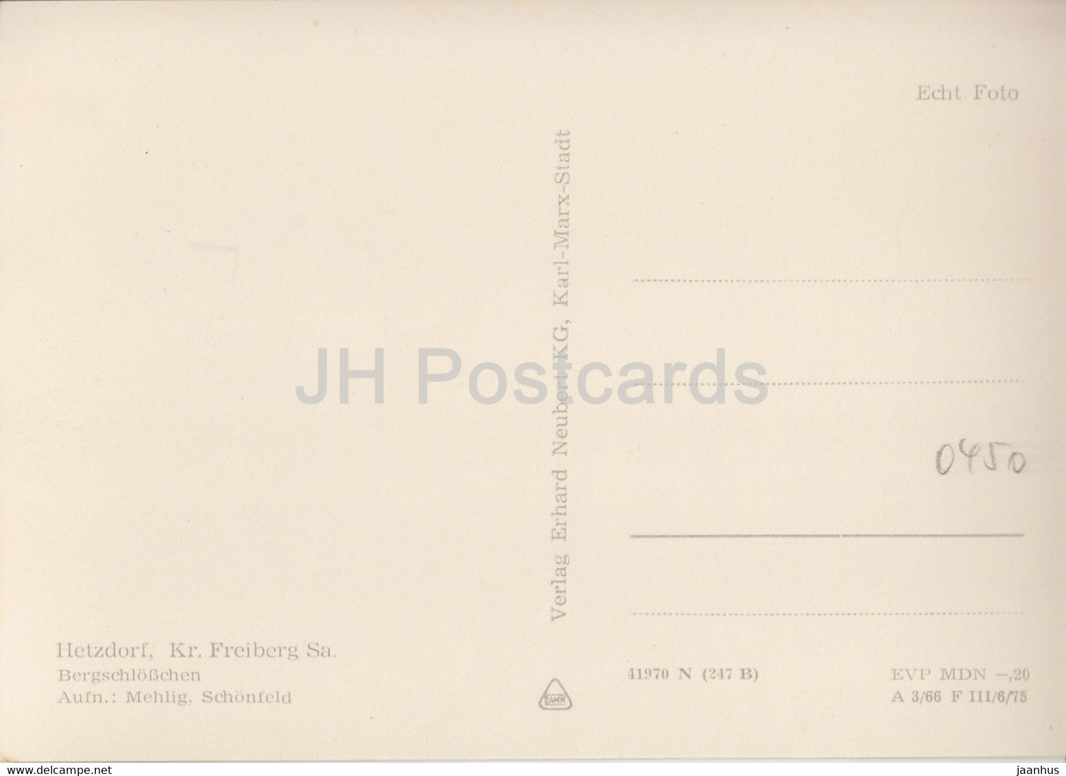 Hetzdorf - Kr Freiberg Sa - Bergschlosschen - Germany DDR - Unused - Hetzdorf