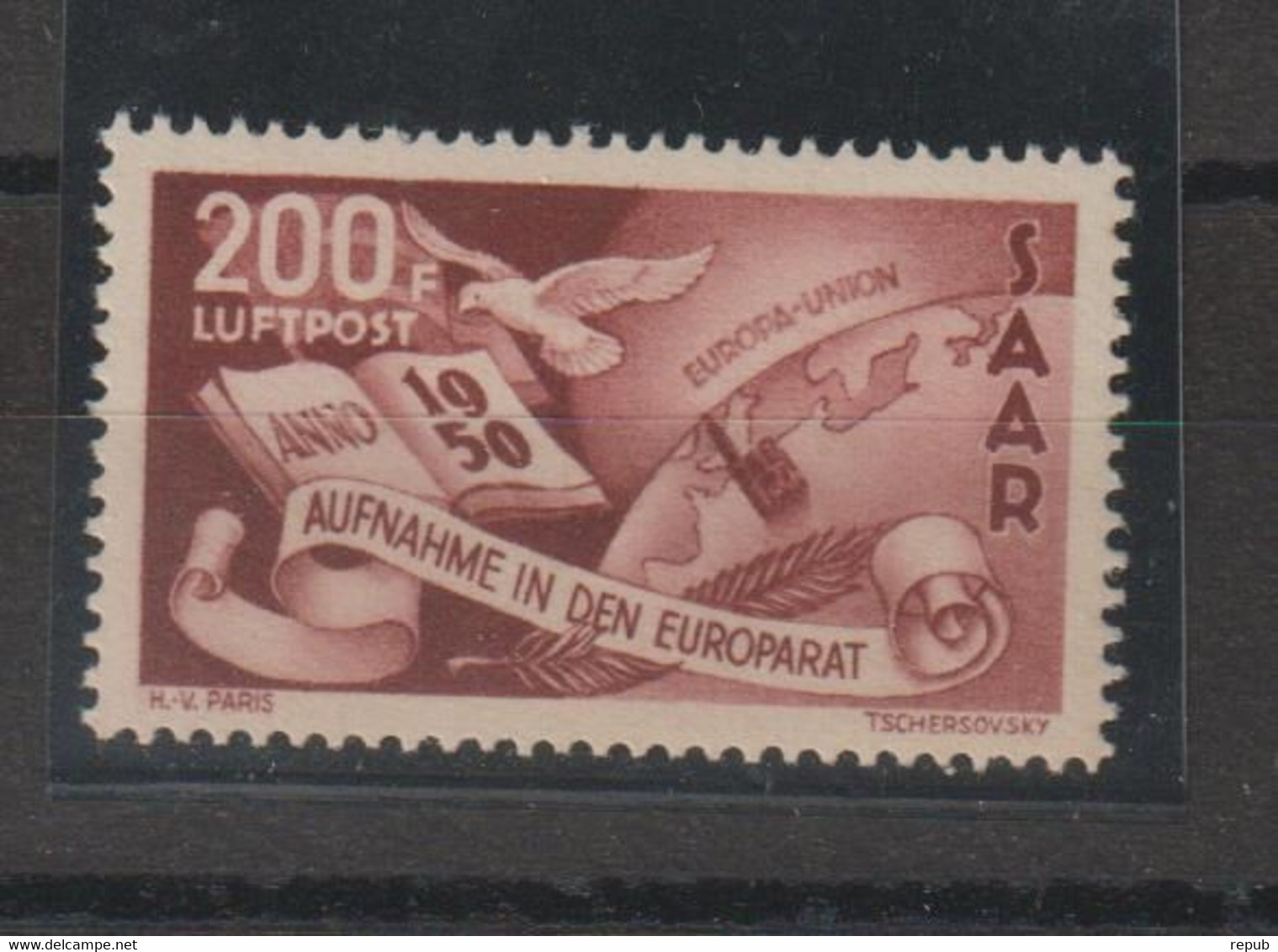 Sarre 1950 Admission Au Conseil De L'Europe PA 13 1 Val. ** MNH - Airmail