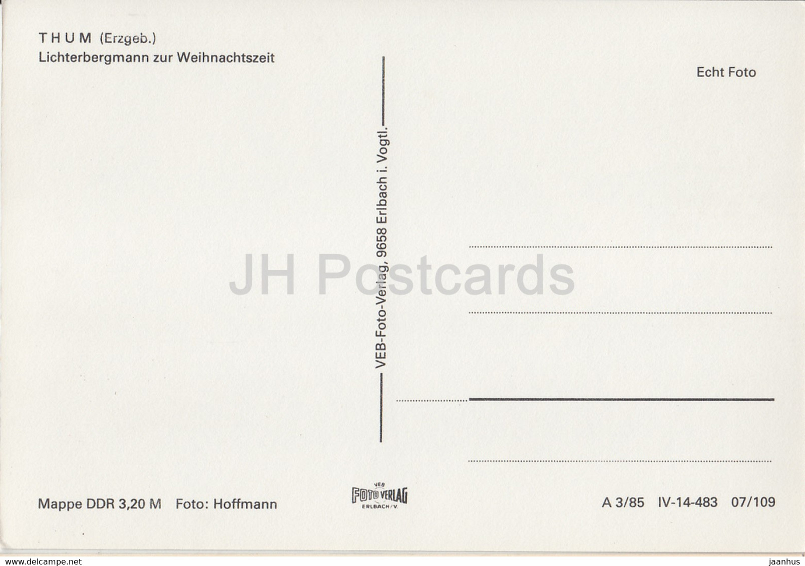 Thum - Lichterbergmann Zur Weihnachtszeit - Christmas - Germany DDR - Unused - Thum