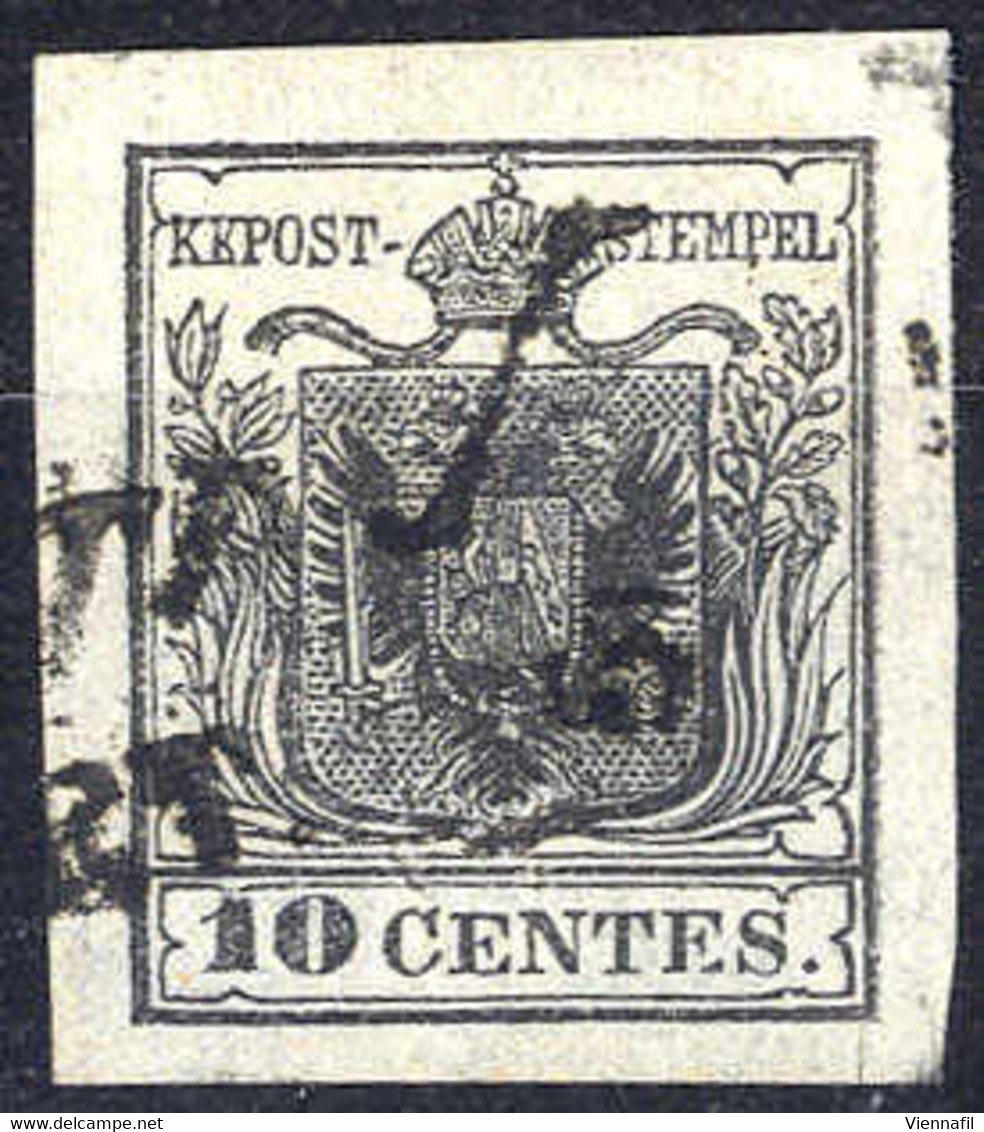 O 1850, 10 Cent. Grigio Nero, Usato, Margini Eccezionali, Firmato Seitz (Sass. 2c) - Lombardy-Venetia