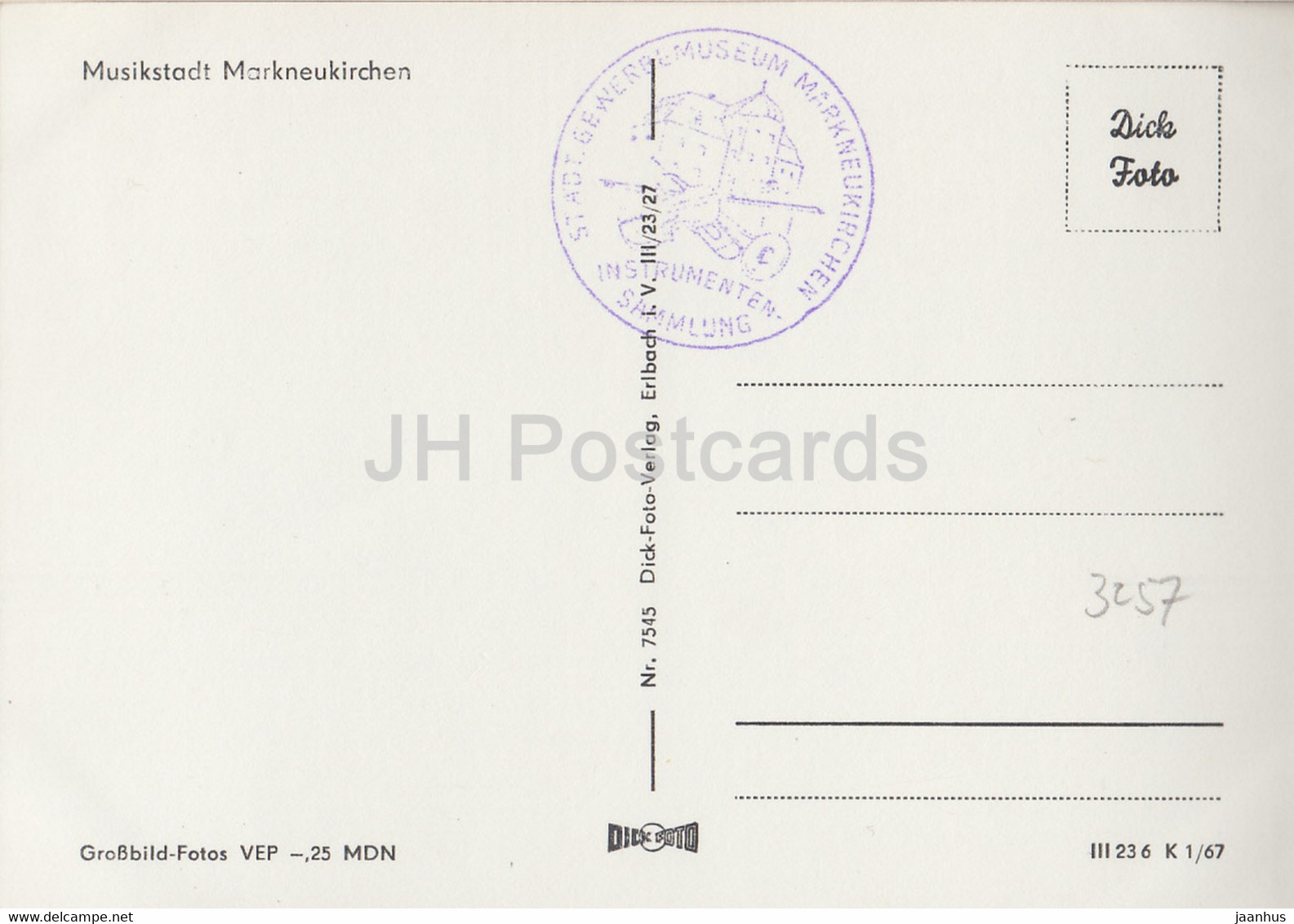 Musikstadt Markneukirchen - Gewerbemuseum - Thalmann Platz - Germany DDR - Unused - Markneukirchen