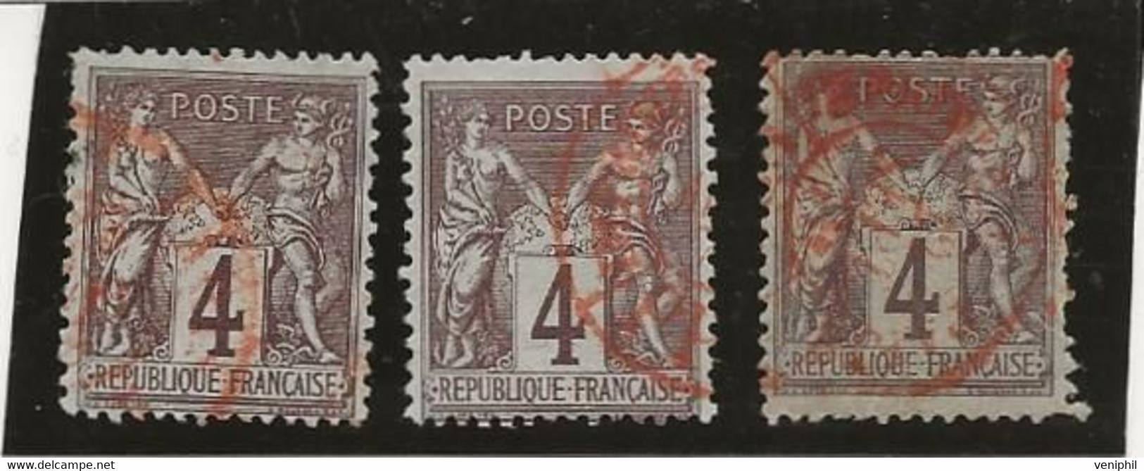 TYPE SAGE N° 88 OBLITERATION ROUGE CACHET A DATE DES IMPRIMES -3 EXEMPLAIRES TB -ANNEE 1877 -COTE : 30 € - 1876-1878 Sage (Typ I)