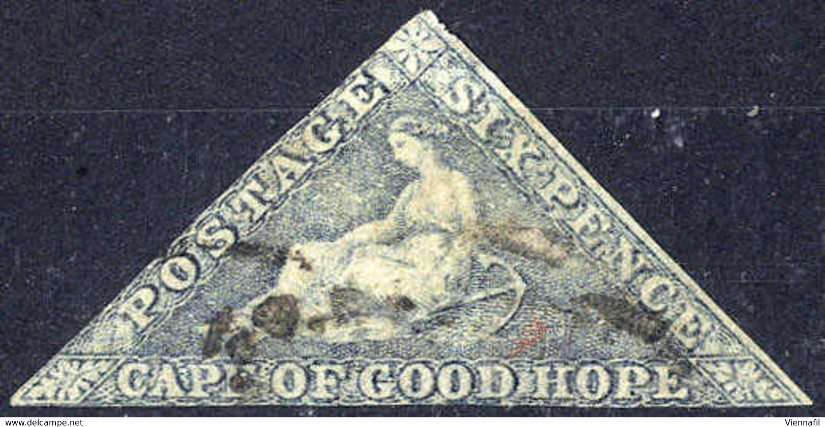 O 6 P. Lilaschiefer (gray-slate, Typ B) Auf Leicht Geblautem Papier, Engrandig, Mi. 3 I Xb, SG 7c (500,-) (Michel: 3 I X - Cape Of Good Hope (1853-1904)