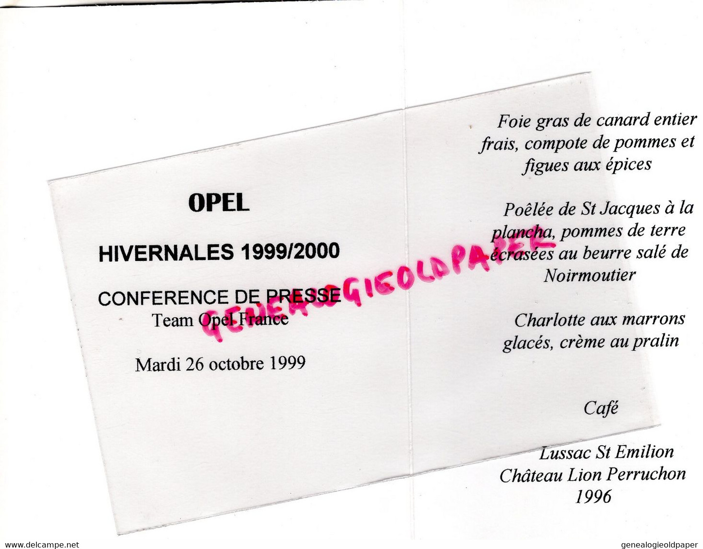 92- ISSY LES MOULINEAUX- RARE MENU L' ILE RESTAURANT-170 QUAI STALINGRAD-OPEL PRESSE 26-10-1999-CHATEAU LION PERRUCHON - Menus