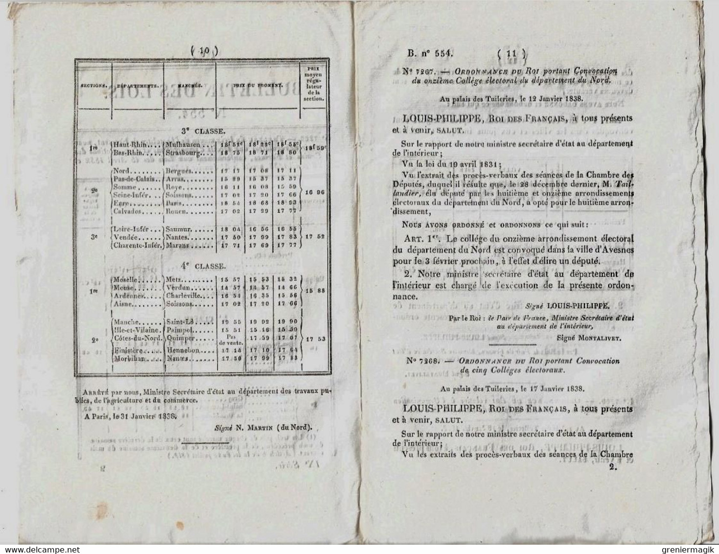 Bulletin Des Lois N°554 1838 Organisation De La Légion De Cavalerie De La Garde Nationale De Paris/Garde à Cheval... - Wetten & Decreten