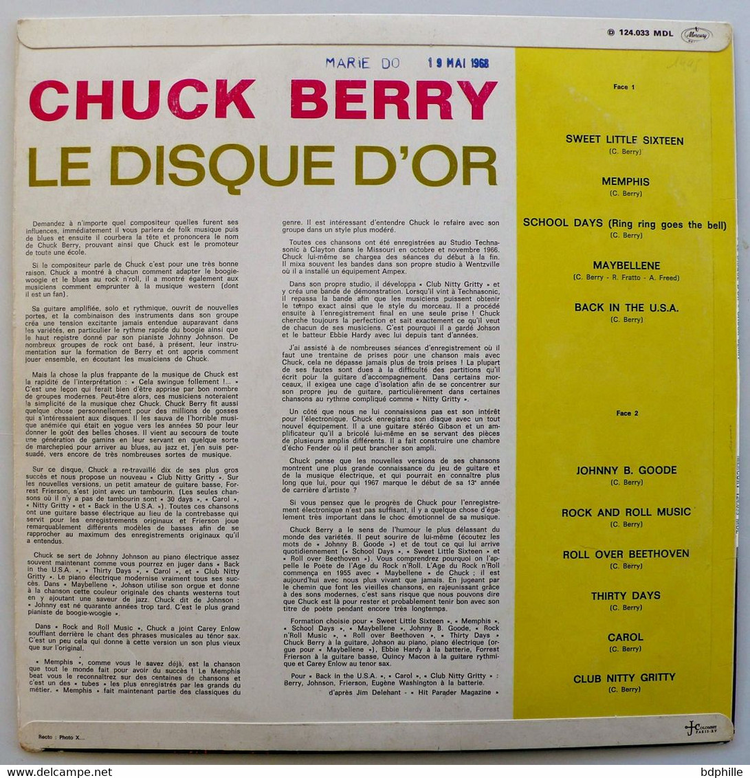 Chuck Berry's Golden Hits LP 33 Tours France Biem Mercury 124033 - Rock