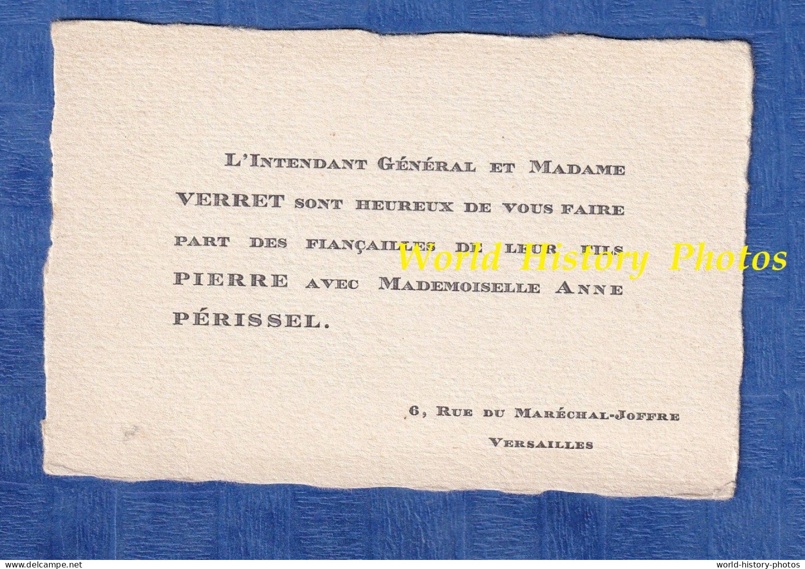 Faire Part De Fiançailles - VERSAILLES - Pierre VERRET Et Anne PERISSEL - 6 Rue Du Maréchal Joffre - Engagement