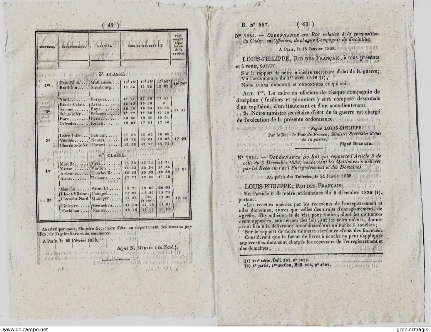 Bulletin Des Lois N°557 1838 Construction Du Pont Sur L'Adour à Pontonx (Landes -Tarif Du Péage)/Sebastiani Horace Corse - Decrees & Laws