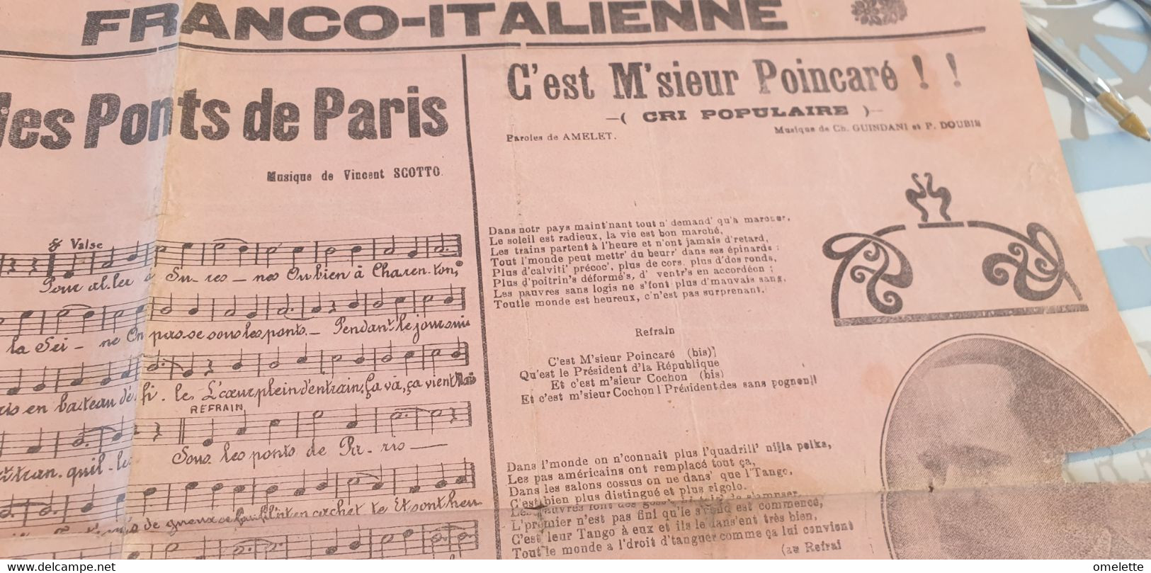 CHANSON SOCIALE  POLITIQUE/ ELLE EST REVENUE LA JOCONDE/ CEST M POINCARE /LA MORTALITE DANS L ARMEE - Partitions Musicales Anciennes